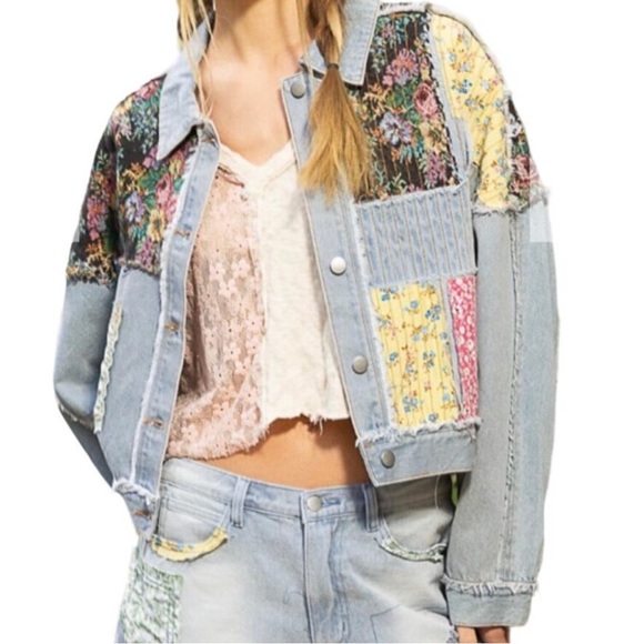POL / Denim Boho Patchwork Denim Jacket With Stitching Detail New BOUTIQ… - Picture 8 of 12